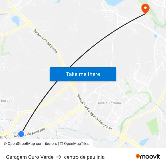 Garagem Ouro Verde to centro de paulinia map