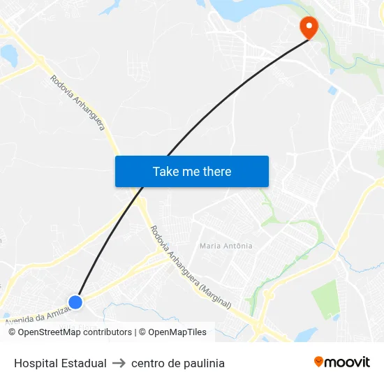 Hospital Estadual to centro de paulinia map