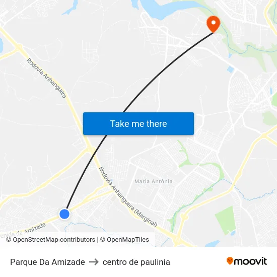 Parque Da Amizade to centro de paulinia map