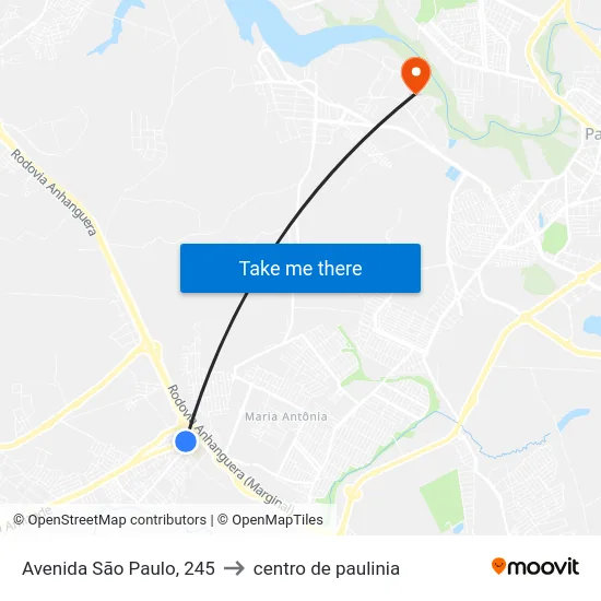 Avenida São Paulo, 245 to centro de paulinia map