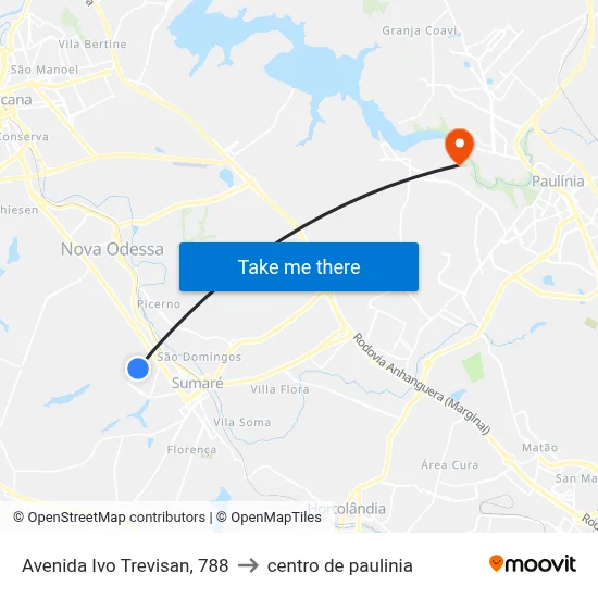 Avenida Ivo Trevisan, 788 to centro de paulinia map