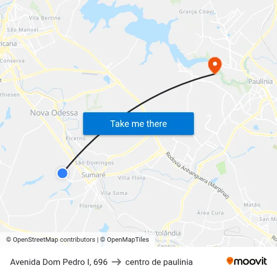 Avenida Dom Pedro I, 696 to centro de paulinia map