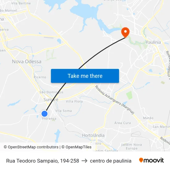 Rua Teodoro Sampaio, 194-258 to centro de paulinia map