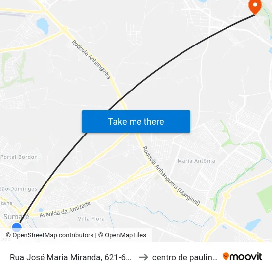 Rua José Maria Miranda, 621-683 to centro de paulinia map