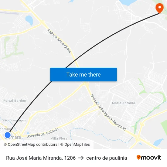 Rua José Maria Miranda, 1206 to centro de paulinia map