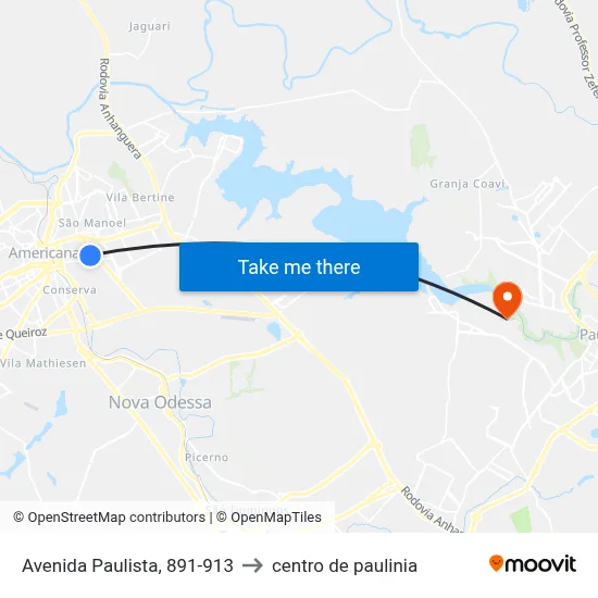 Avenida Paulista, 891-913 to centro de paulinia map