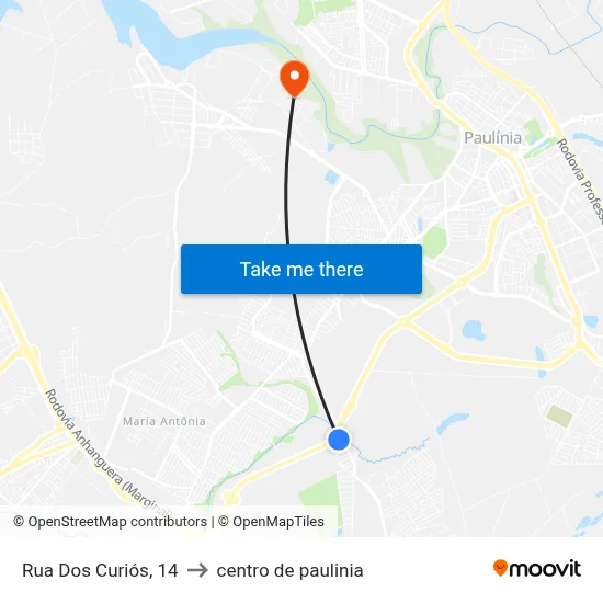 Rua Dos Curiós, 14 to centro de paulinia map