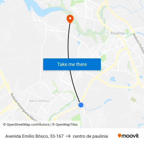 Avenida Emílio Bôsco, 33-167 to centro de paulinia map