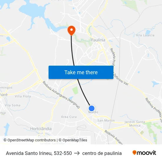 Avenida Santo Irineu, 532-550 to centro de paulinia map