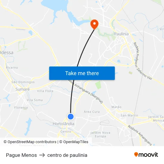 Pague Menos to centro de paulinia map