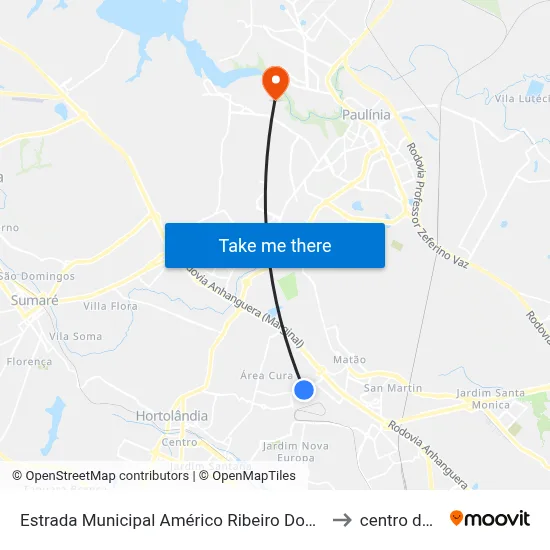 Estrada Municipal Américo Ribeiro Dos Santos Smr-385, 584-1086 to centro de paulinia map