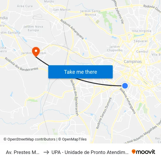 Av. Prestes Maia, 179 to UPA - Unidade de Pronto Atendimento Rosolem map