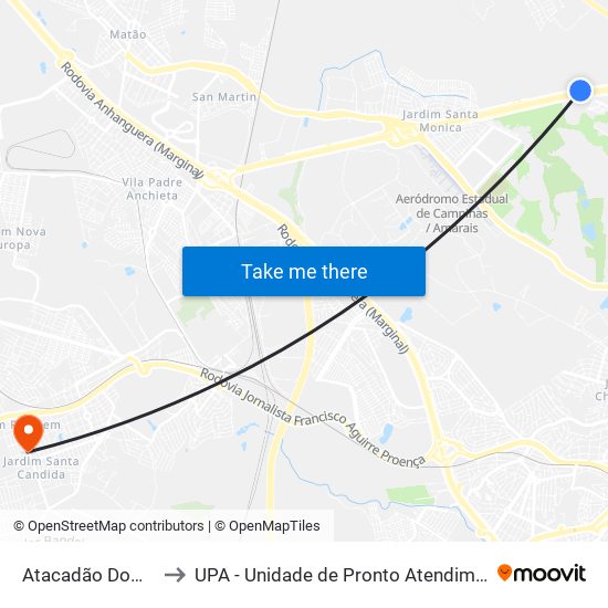 Atacadão Dom Pedro to UPA - Unidade de Pronto Atendimento Rosolem map