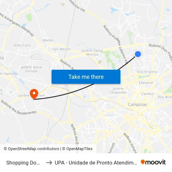 Shopping Dom Pedro to UPA - Unidade de Pronto Atendimento Rosolem map