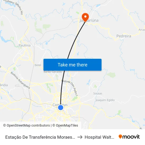 Estação De Transferência Moraes Sales - Ponto 2 to Hospital Walter Ferrari map