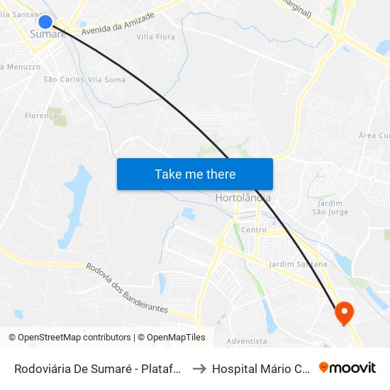 Rodoviária De Sumaré - Plataforma 4 to Hospital Mário Covas map