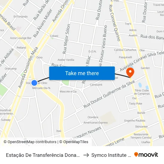 Estação De Transferência Dona Libânia - Pista Interna to Symco Institute Day Hospital map
