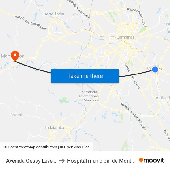 Avenida Gessy Lever, 99 to Hospital municipal de Monte mor map