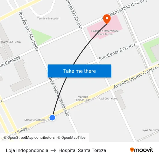 Loja Independência to Hospital Santa Tereza map