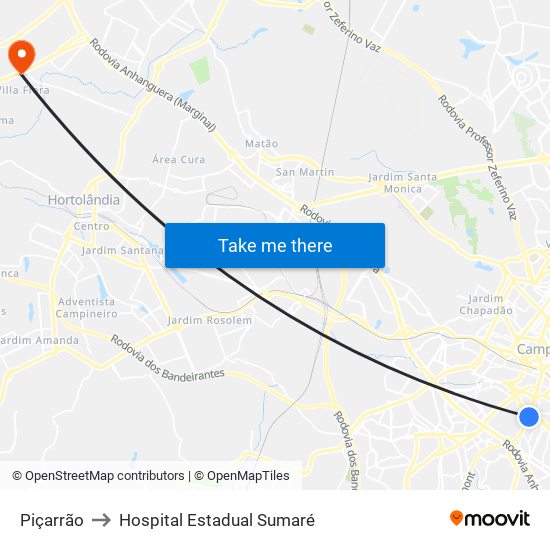 Piçarrão to Hospital Estadual Sumaré map