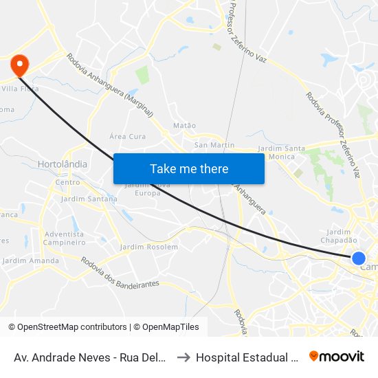 Av. Andrade Neves - Rua Delfino Cintra to Hospital Estadual Sumaré map