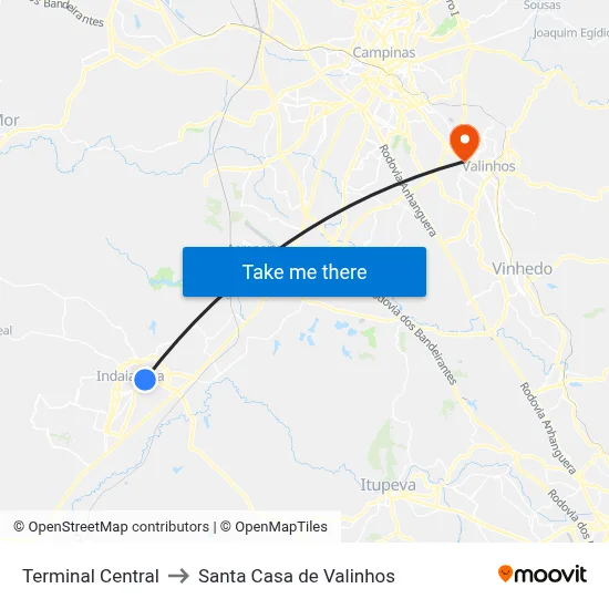 Terminal Central to Santa Casa de Valinhos map