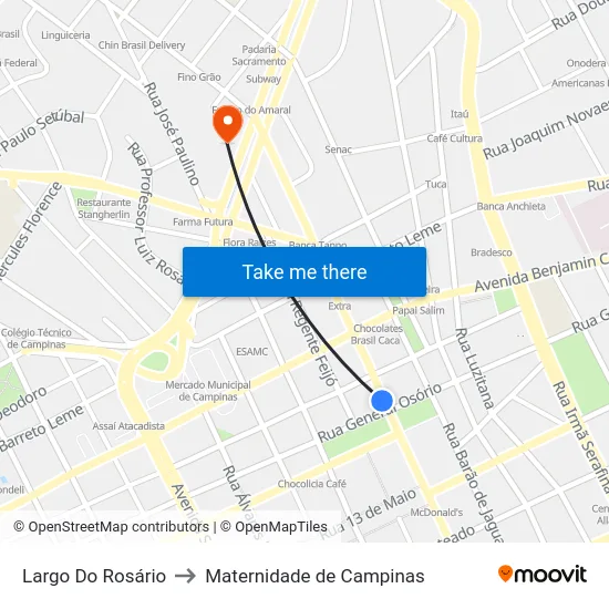 Largo Do Rosário to Maternidade de Campinas map