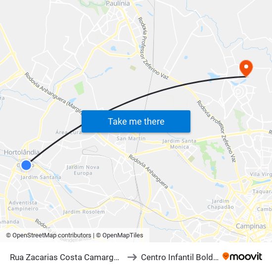 Rua Zacarias Costa Camargo, 11 to Centro Infantil Boldrini map