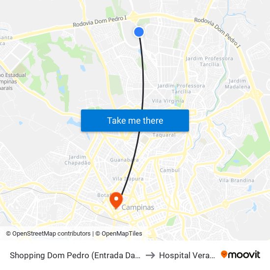 Shopping Dom Pedro (Entrada Das Águas) to Hospital Vera Cruz map