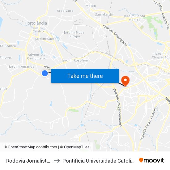 Rodovia Jornalista Francisco Aguirre Proença to Pontifícia Universidade Católica De Campinas - Puc-Campinas (Campus II) map