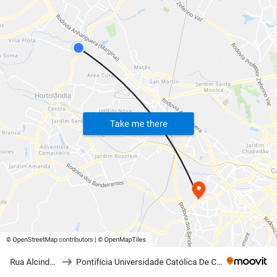 Rua Alcindo Nardini, 319 to Pontifícia Universidade Católica De Campinas - Puc-Campinas (Campus II) map