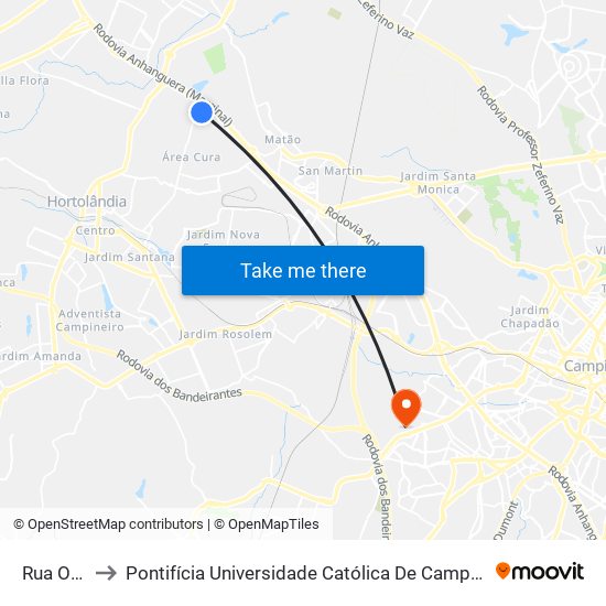 Rua Otio, 416 to Pontifícia Universidade Católica De Campinas - Puc-Campinas (Campus II) map