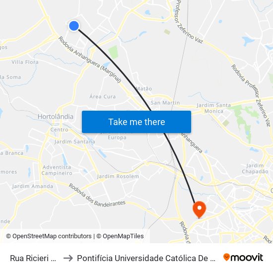 Rua Ricieri Rossi, 251-315 to Pontifícia Universidade Católica De Campinas - Puc-Campinas (Campus II) map