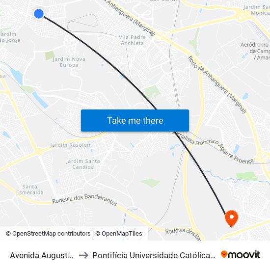 Avenida Augusta Diogo Ayala, 789-851 to Pontifícia Universidade Católica De Campinas - Puc-Campinas (Campus II) map