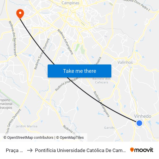 Praça Do Avião to Pontifícia Universidade Católica De Campinas - Puc-Campinas (Campus II) map