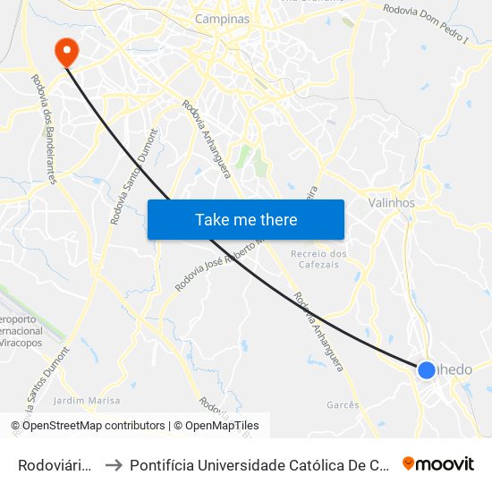 Rodoviária De Vinhedo to Pontifícia Universidade Católica De Campinas - Puc-Campinas (Campus II) map