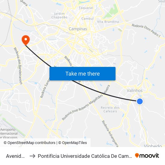 Avenida Paulista to Pontifícia Universidade Católica De Campinas - Puc-Campinas (Campus II) map