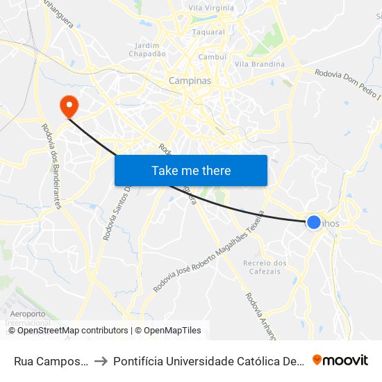 Rua Campos Salles, 148-240 to Pontifícia Universidade Católica De Campinas - Puc-Campinas (Campus II) map