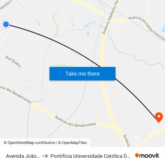 Avenida João Coelho, 212-250 to Pontifícia Universidade Católica De Campinas - Puc-Campinas (Campus II) map