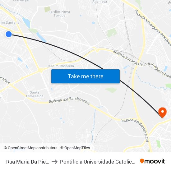 Rua Maria Da Piedade Camargo, 246-302 to Pontifícia Universidade Católica De Campinas - Puc-Campinas (Campus II) map