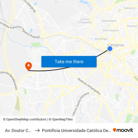 Av. Doutor Campos Sales, 351 to Pontifícia Universidade Católica De Campinas - Puc-Campinas (Campus II) map