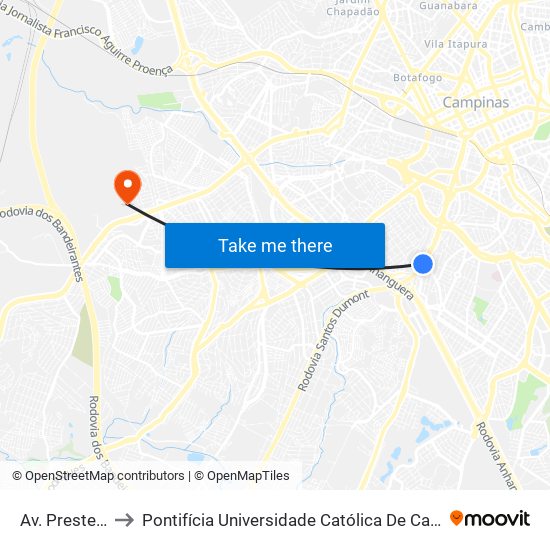 Av. Prestes Maia, 179 to Pontifícia Universidade Católica De Campinas - Puc-Campinas (Campus II) map