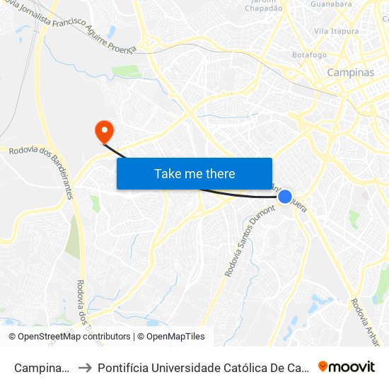 Campinas Shopping to Pontifícia Universidade Católica De Campinas - Puc-Campinas (Campus II) map