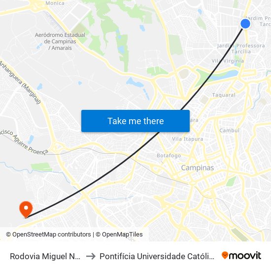 Rodovia Miguel Noel Nascentes Burnier - Cpfl to Pontifícia Universidade Católica De Campinas - Puc-Campinas (Campus II) map