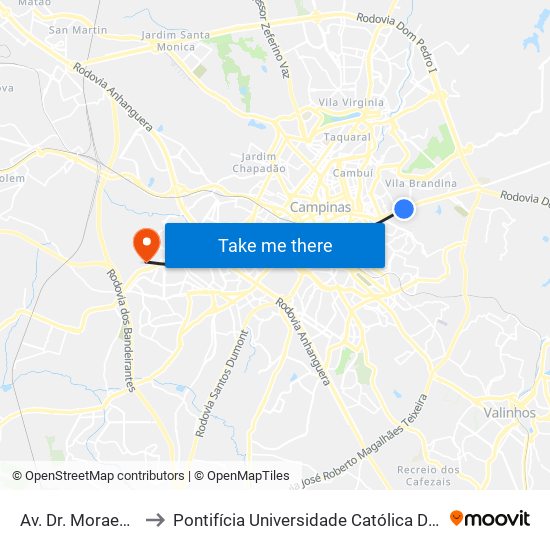 Av. Dr. Moraes Sales, 3131-3135 to Pontifícia Universidade Católica De Campinas - Puc-Campinas (Campus II) map