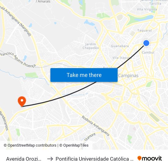 Avenida Orozimbo Maia, 2224-2540 to Pontifícia Universidade Católica De Campinas - Puc-Campinas (Campus II) map