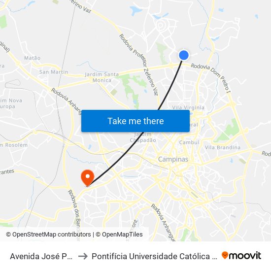 Avenida José Próspero Jacobucci, 42 to Pontifícia Universidade Católica De Campinas - Puc-Campinas (Campus II) map