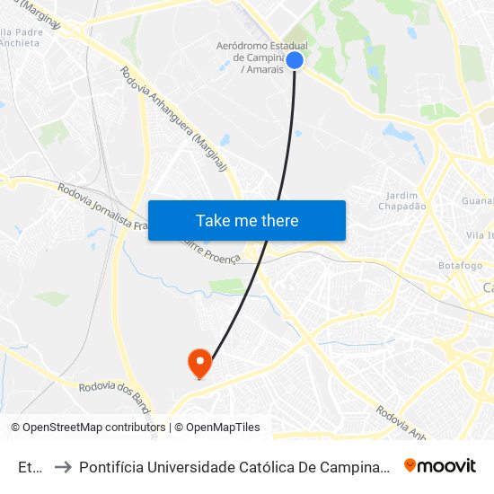 Etecap to Pontifícia Universidade Católica De Campinas - Puc-Campinas (Campus II) map