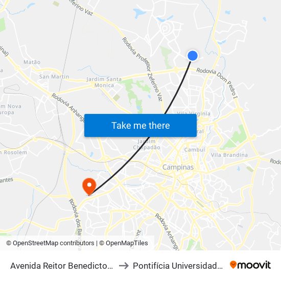 Avenida Reitor Benedicto José Barreto Fonseca -  1-333 - Parque Das Universidades to Pontifícia Universidade Católica De Campinas - Puc-Campinas (Campus II) map