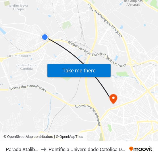 Parada Ataliba Nogueira Oeste to Pontifícia Universidade Católica De Campinas - Puc-Campinas (Campus II) map